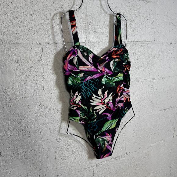 Carmen Marc Valvo Women's 1 Piece Ruched Swimsuit - Black Multi 10 - Picture 1 of 14
